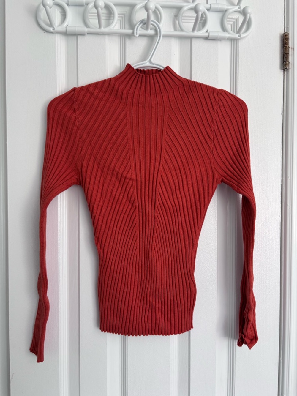 SHEIN Ribbed Mock Neck Top - Rust Orange